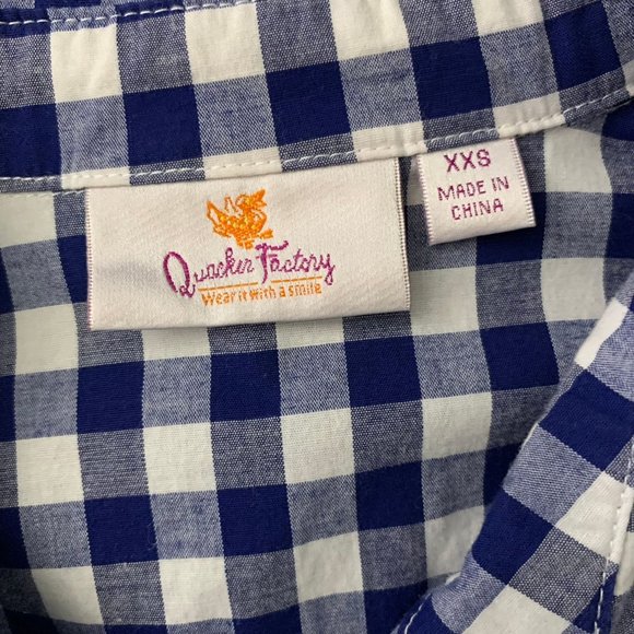 Quacker Factory Embroidered Button Up Shirt XXS Blue Gingham Short Sleeves - Picture 7 of 7